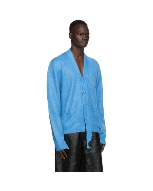 we11done Blue Mohair Cardigan for Men - Lyst