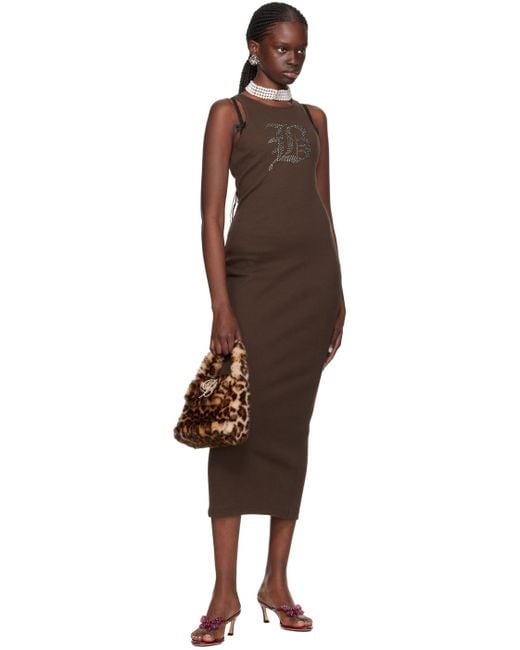 Blumarine Black Brown Graphic Midi Dress