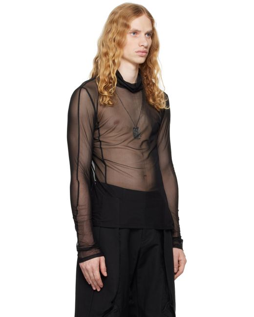 CARNET ARCHIVE Black 3 Metal Plates Necklace Sheer T-Shirt for men