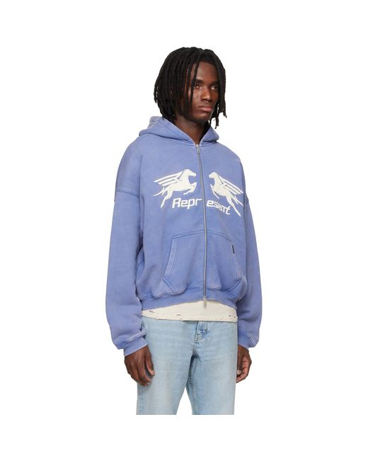 Represent Blue Zip Through Hoodie for men