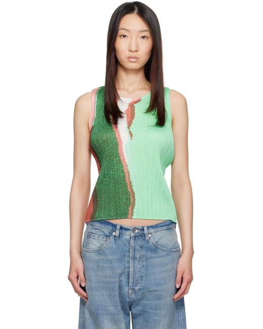 Pleats Please Issey Miyake May Grainy Colors Tank Top in Green | Lyst