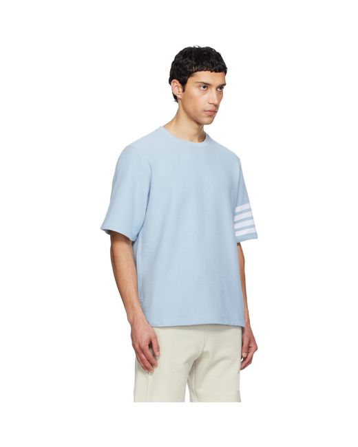 Thom Browne Blue Textured Pique 4-Bar T-Shirt for men