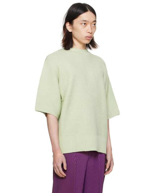 Homme Plissé Issey Miyake Multicolor Homme Plissé Issey Miyake Green Rustic Knit Sweater for men