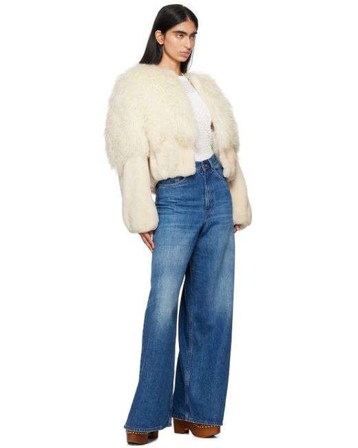 Chloé Blue Cropped Lambskin Shearling Jacket