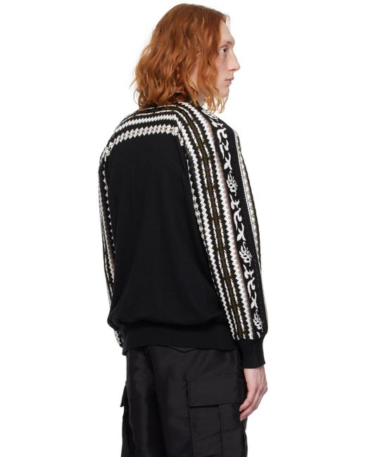Cardigan noir à rayures et motif en tricot jacquard Sacai pour homme en coloris Black