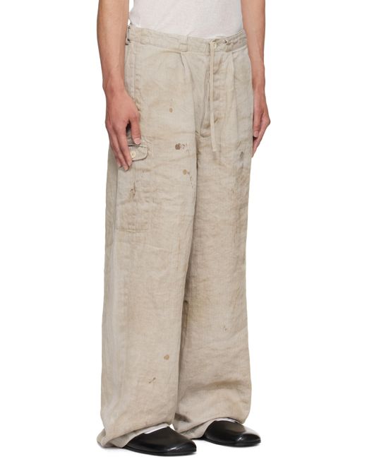 stein Heavy Linen Herringbone Wide Easy Trousers in Natural for