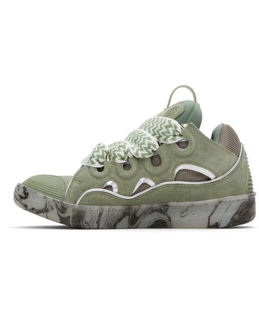 メンズ Lanvin カーキ Curb マーブルソール レザースニーカー Gray