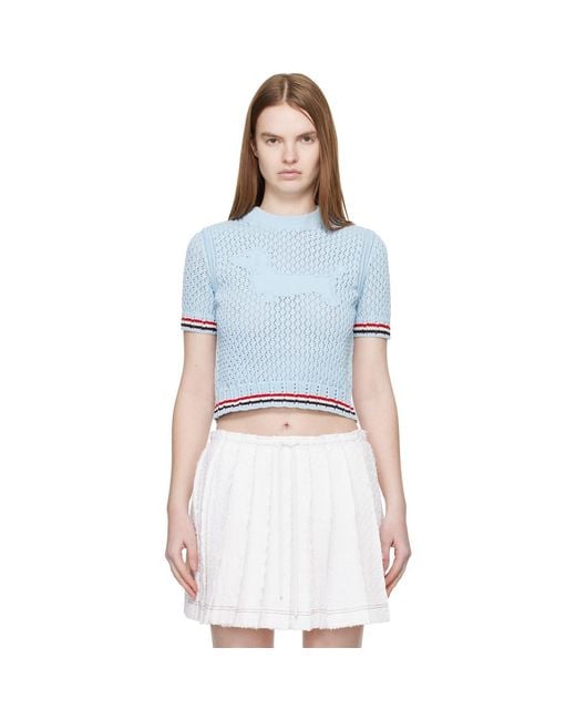 Thom Browne Blue Thom E Cotton Pointelle Hector Rwb Sweater