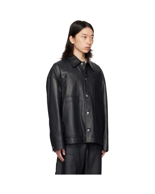 Bottega Veneta Black Spread Collar Leather Jacket for men