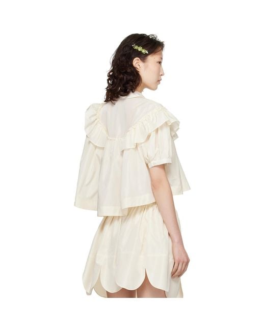 Simone Rocha Natural Off- Cropped Puff Sleeve Ruffle Frill Shirt