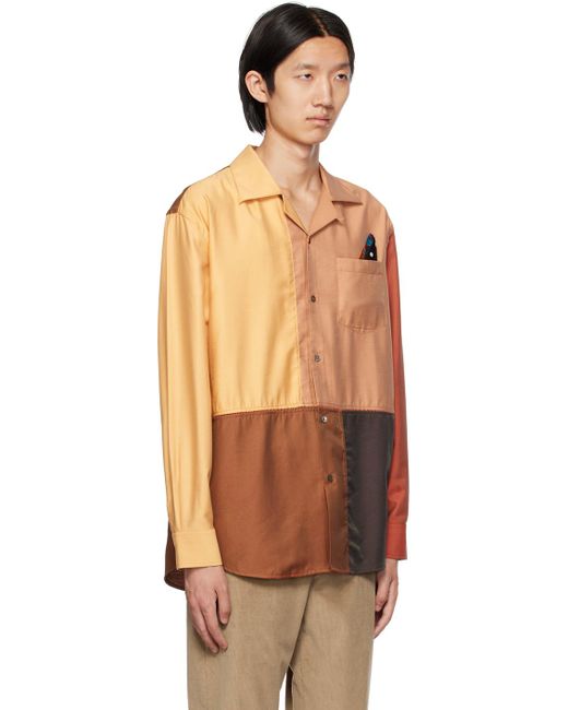 Paul Smith Orange Multicolor Patchwork Shirt for men