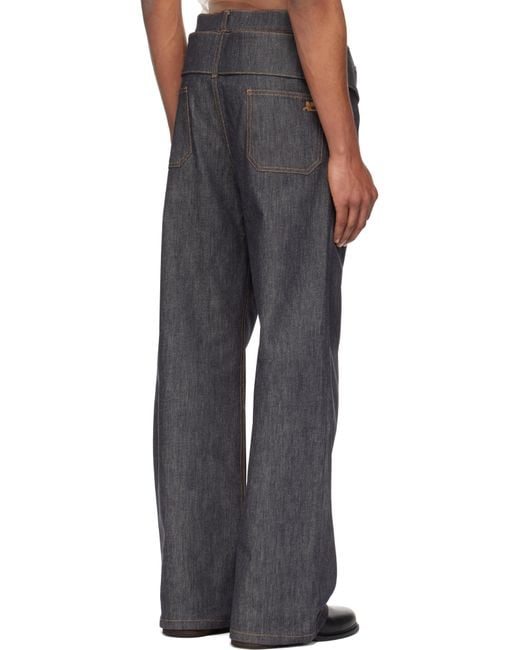 Courreges Double Belt Denim Jeans in Black for Men | Lyst