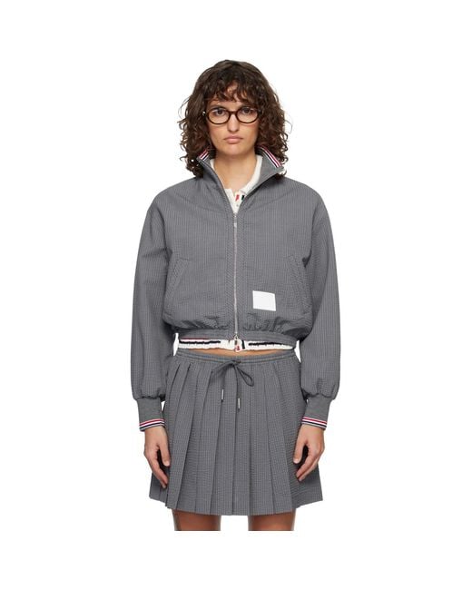 Thom Browne Gray Wool Seersucker Zip Up Track Jacket