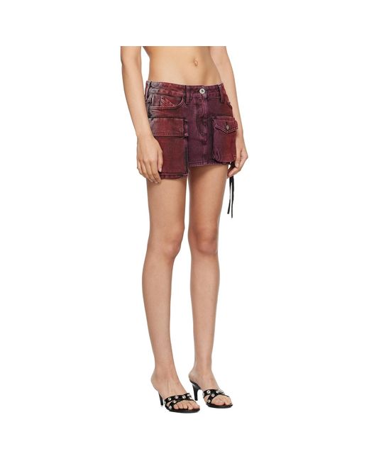 The Attico Red & Gray Fay Denim Miniskirt