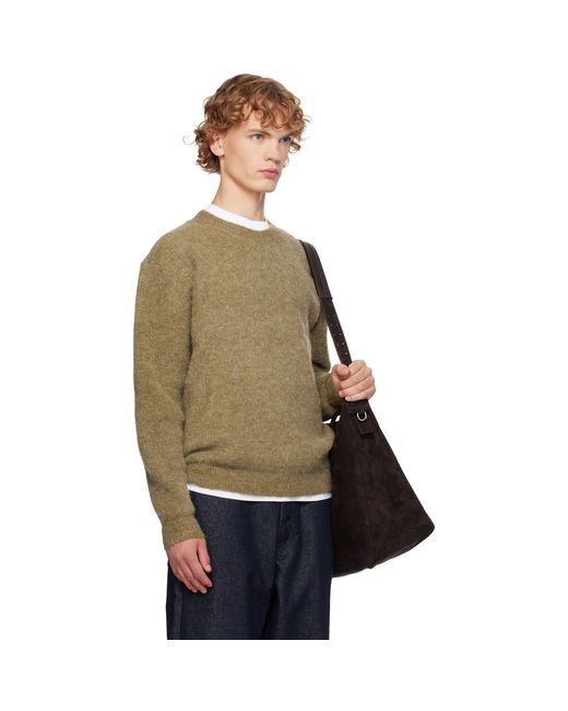 LE17SEPTEMBRE Green Khaki Textured Alpaca Crewneck Sweater for men