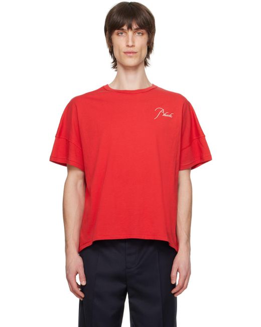 メンズ Rhude レッド&オフホワイト ラグランtシャツ Red