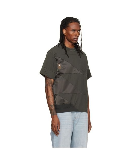 Sacai Black Khaki A.P.C. Edition Quilts T-Shirt for men