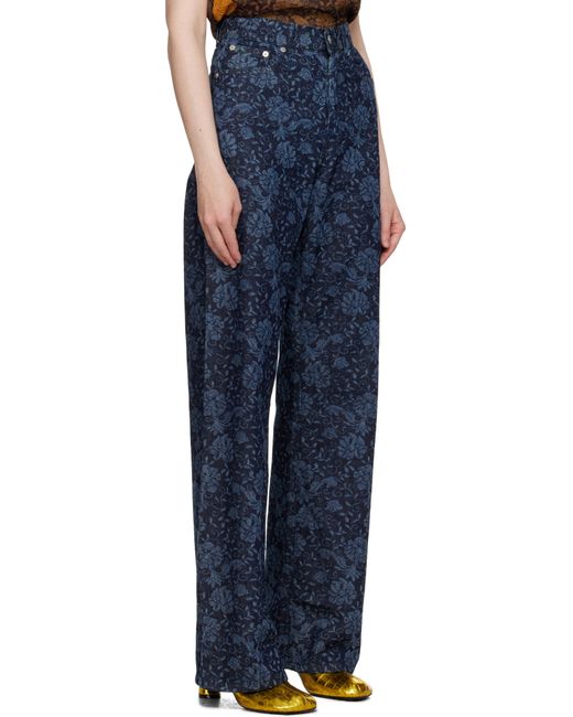Dries Van Noten インディゴ プリント デニム ジーンズ Blue