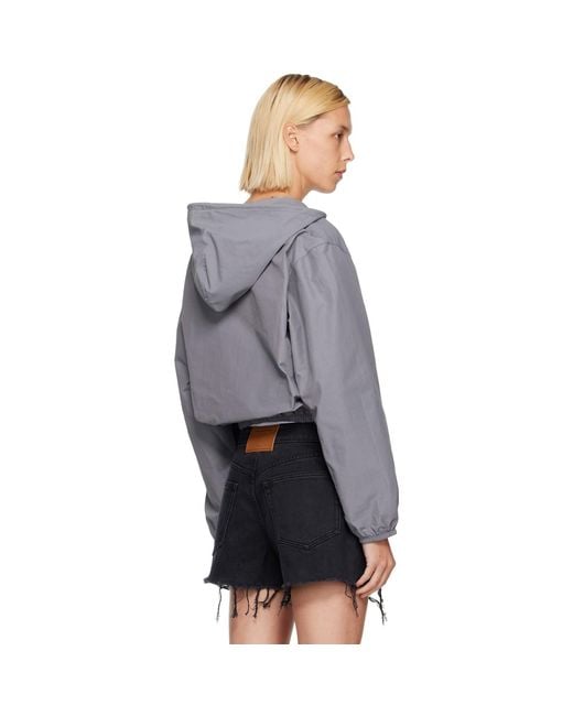 Alexander Wang Gray Shrunken Hoodie Rhinestone Drawcord Jacket