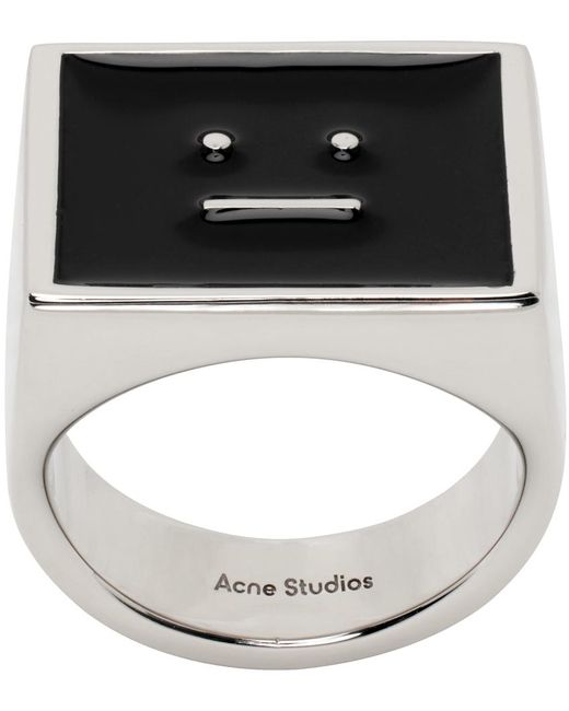 Acne Metallic Silver & Black Enamel Ring