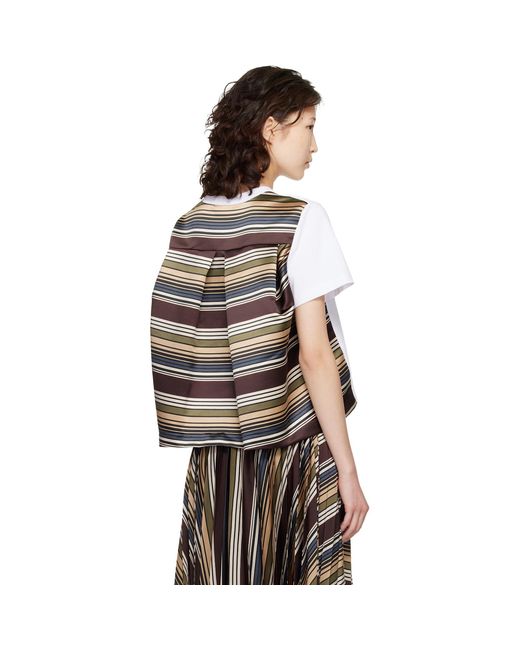 Sacai White Horizontal Stripe T-Shirt