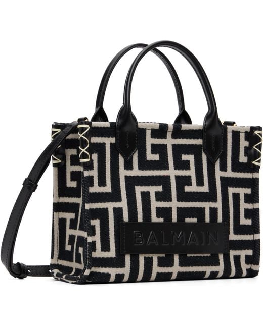 Balmain ブラック＆オフホワイト スモール B-Army Monogrammed バッグ Black