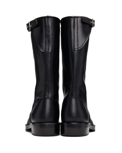 Dries Van Noten Black Leather Biker Boots for men