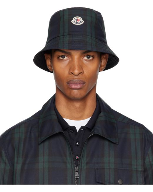 Moncler メンズ ネイビー＆ブラック リバーシブル バケットハットの