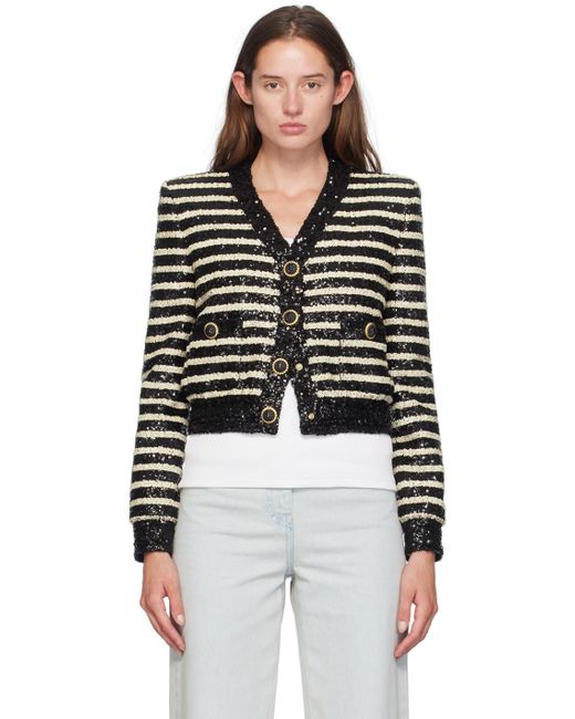 Balmain &ホワイト ショート ボーダー スパンコール ジャケット Black