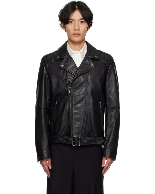 HUGO Black Leather Biker Jacket for men