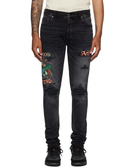 Amiri Men's Blue Embroidered 'Sinners' Skinny Jeans