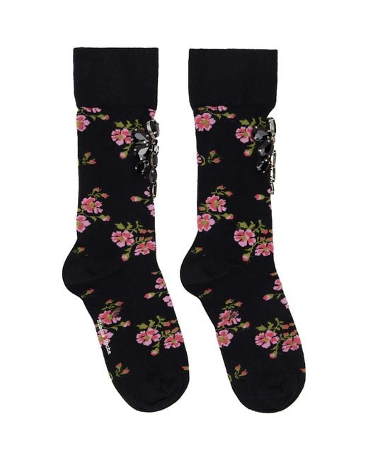 Simone Rocha Black Tiny Flower Jacquard Embellished Ankle Socks