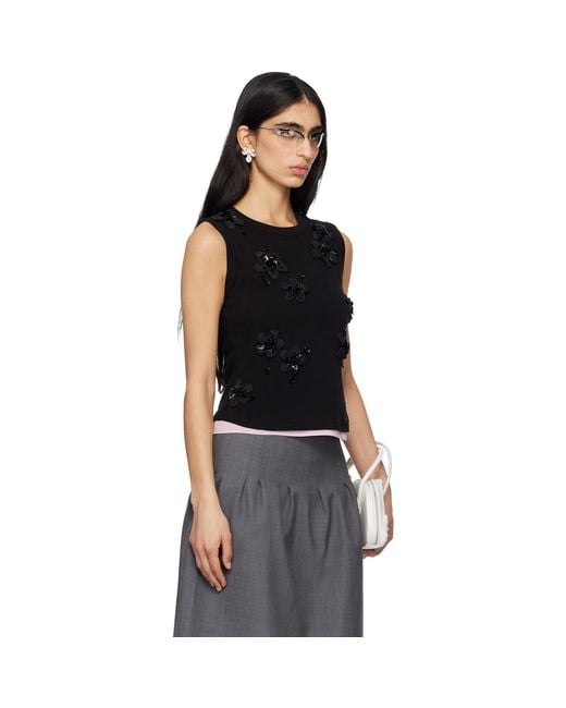 ShuShu/Tong Black 3D Flower Tank Top