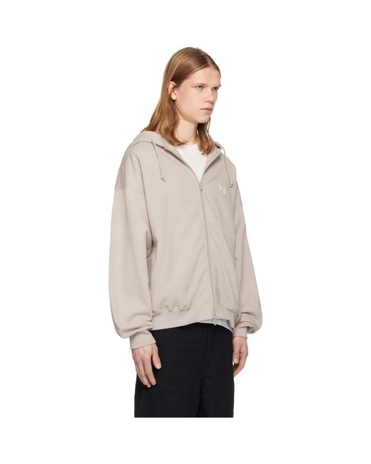 Y-3 Black Taupe Brushed Terry Zipper Hoodie for men