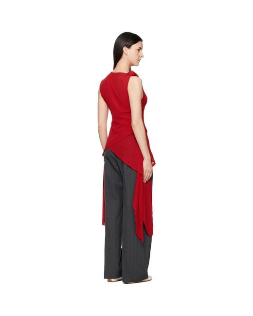 Ganni Red Marl Mesh Top