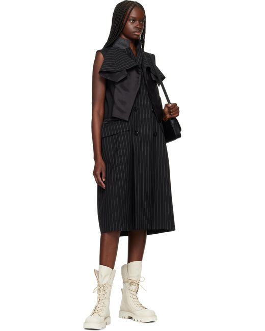 Sacai Black Wool Silk Suiting Midi Dress
