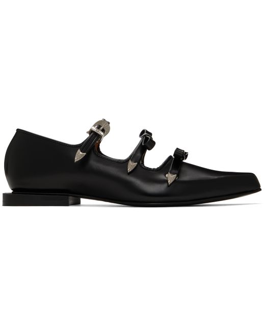 Toga Black Pointed Toe Ribbon Ballerina Flats