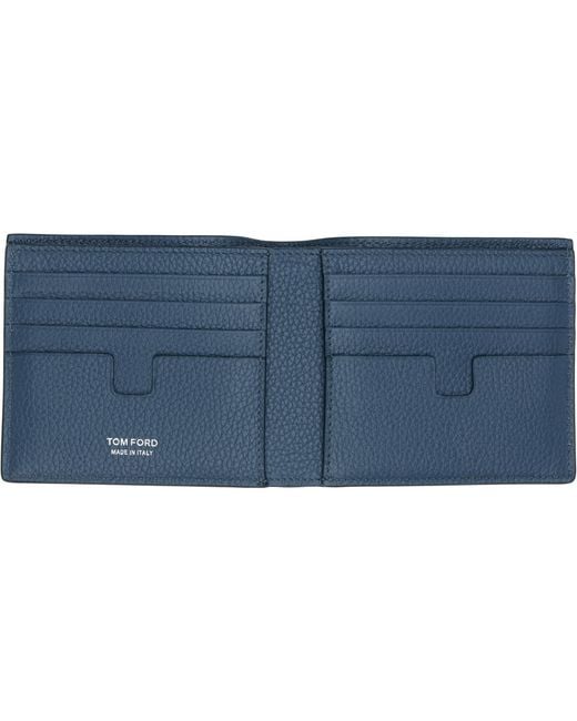 Tom Ford Blue Grain Leather Classic Bifold Wallet for men