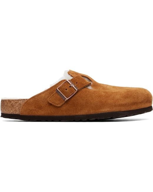 Birkenstock Brown Tan Regular Boston Shearling Loafers for men