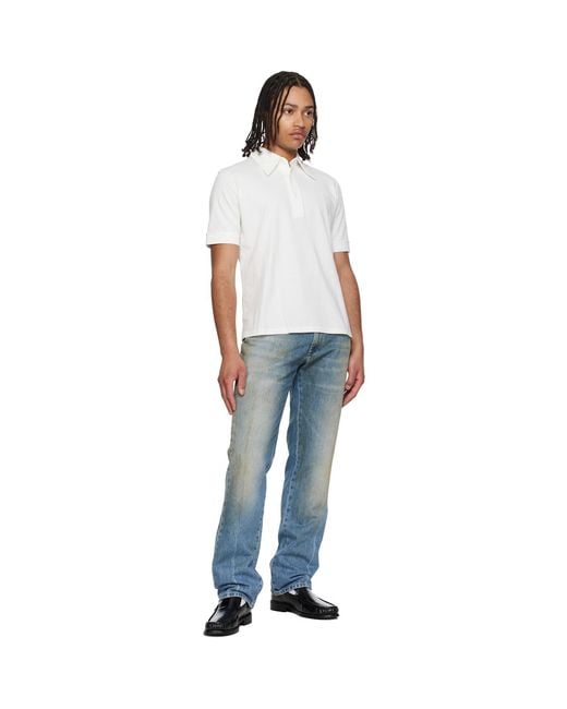 MM6 by Maison Margiela White Off- Embroidered-Logo Polo for men