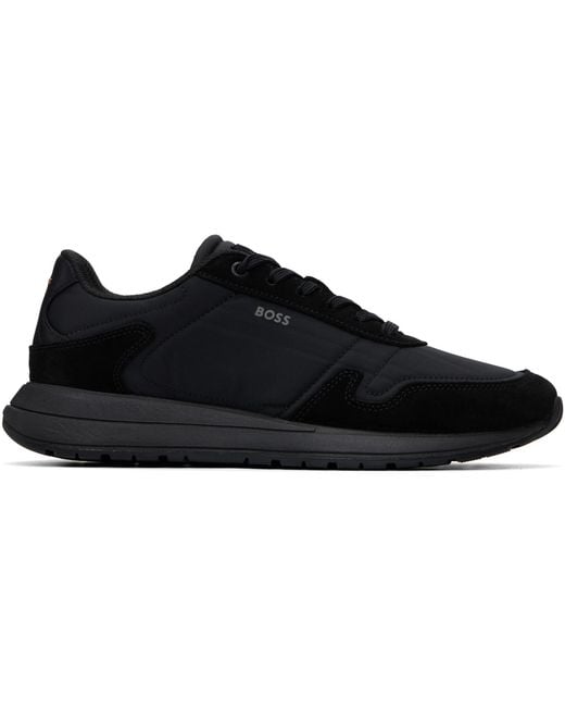 Boss Black Lightweight Fabric Suede Trim Sneakers for men