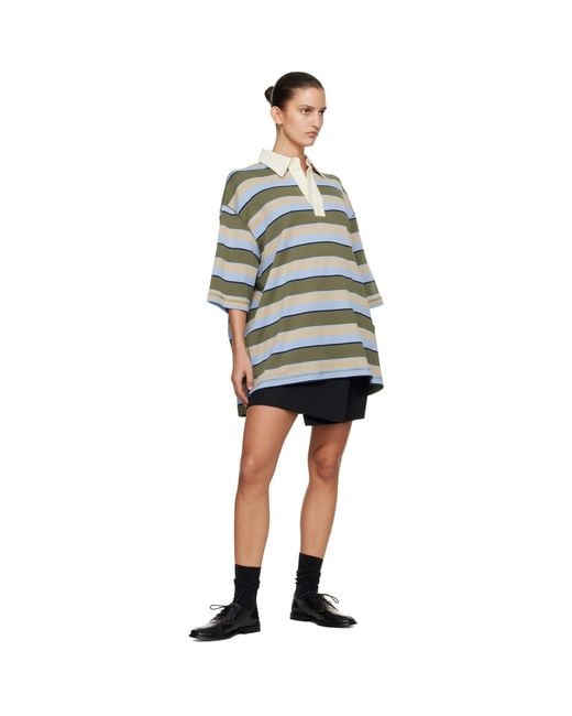 AMI Green Striped Cotton 'Ami Patch' Polo
