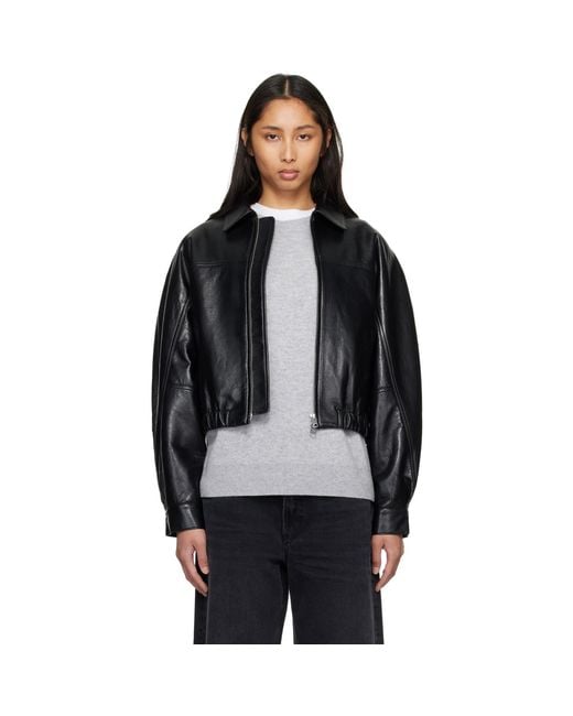 Agolde Black Dixon Recycled Leather Bomber Jacket