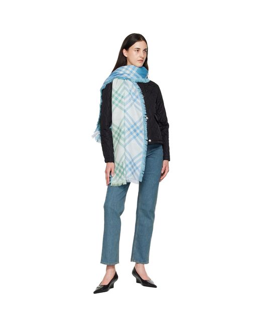 Burberry Blue Gradient Check Wool Silk Scarf