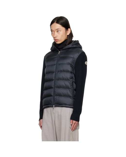 Moncler Black Padded Wool Zip-Up Down Hoodie for men