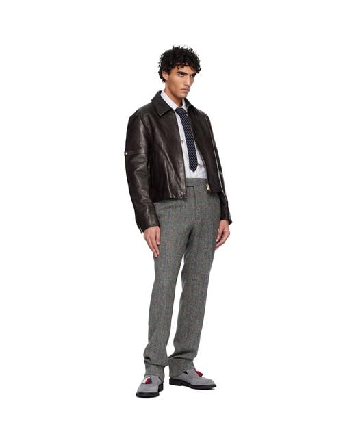 Thom Browne Black Zip Front Armband Leather Jacket for men