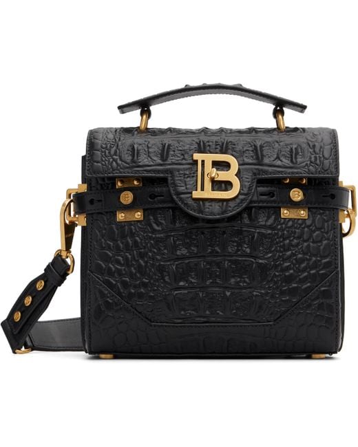 Balmain Black B-Buzz 23 Crocodile-Print Leather Bag