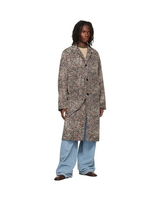 Dries Van Noten Gray Printed Coat for men