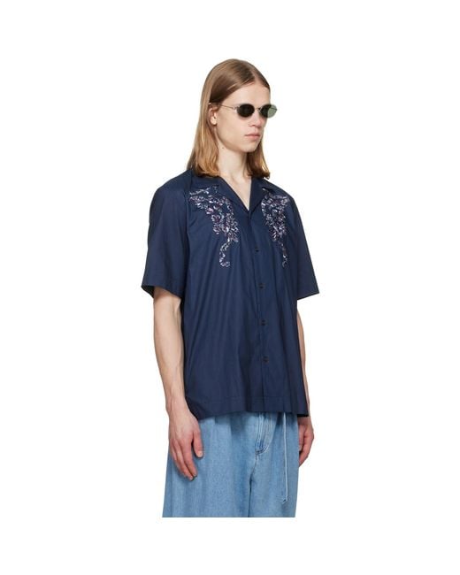 Dries Van Noten Blue Cotton Appliqué Shirt for men