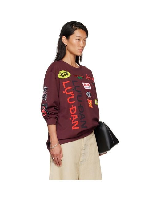 Lu'u Dan Red Burgundy Oversized Long Sleeve T-Shirt